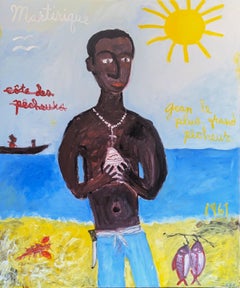 "Martinique- Côte des Pêcheurs" Contemporary Gestural Abstract of Man on Beach