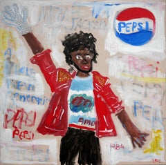 Zeitgenössisches abstraktes Pop-Art-Porträtgemälde „Michael Jackson- Pepsi“ 