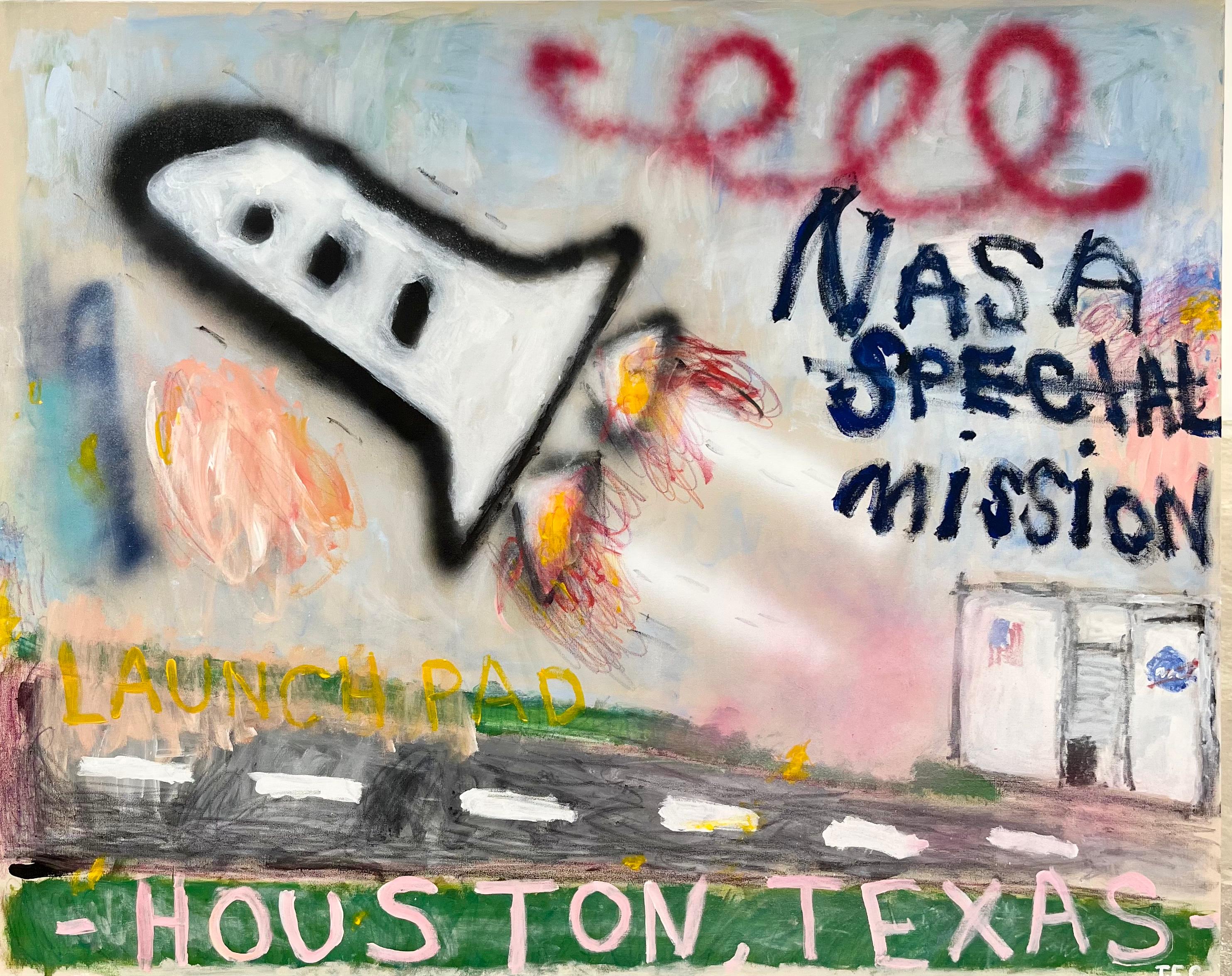 Tyler Casey Landscape Painting - "NASA" Contemporary Abstract Pop Art Houston, Texas Space Shuttle Painting
