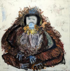 "Orangutan" Contemporary Brown & Yellow Toned Abstract Pop Art Animal Painting