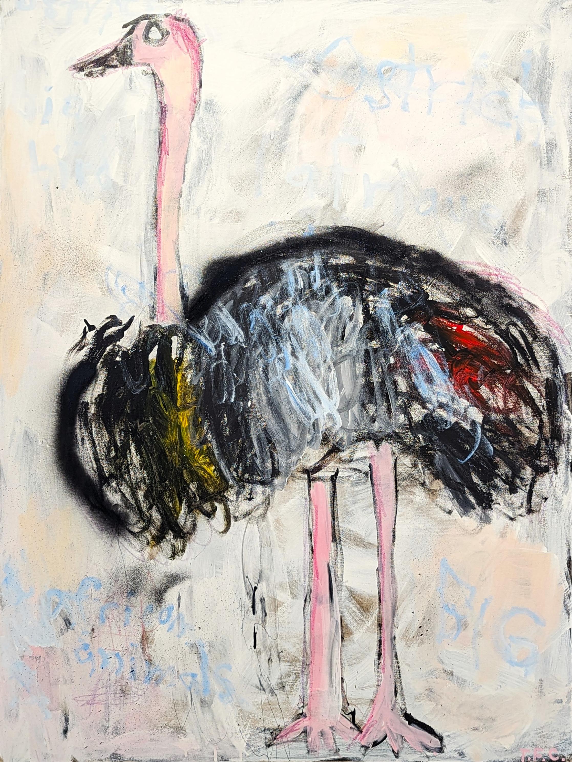 Abstract animal painting by contemporary artist Tyler Casey. The work features a gestural depiction of an ostrich against an off-white background. Signed in the front lower right corner. 

Artist Biography: Tyler Casey is a self-taught diverse