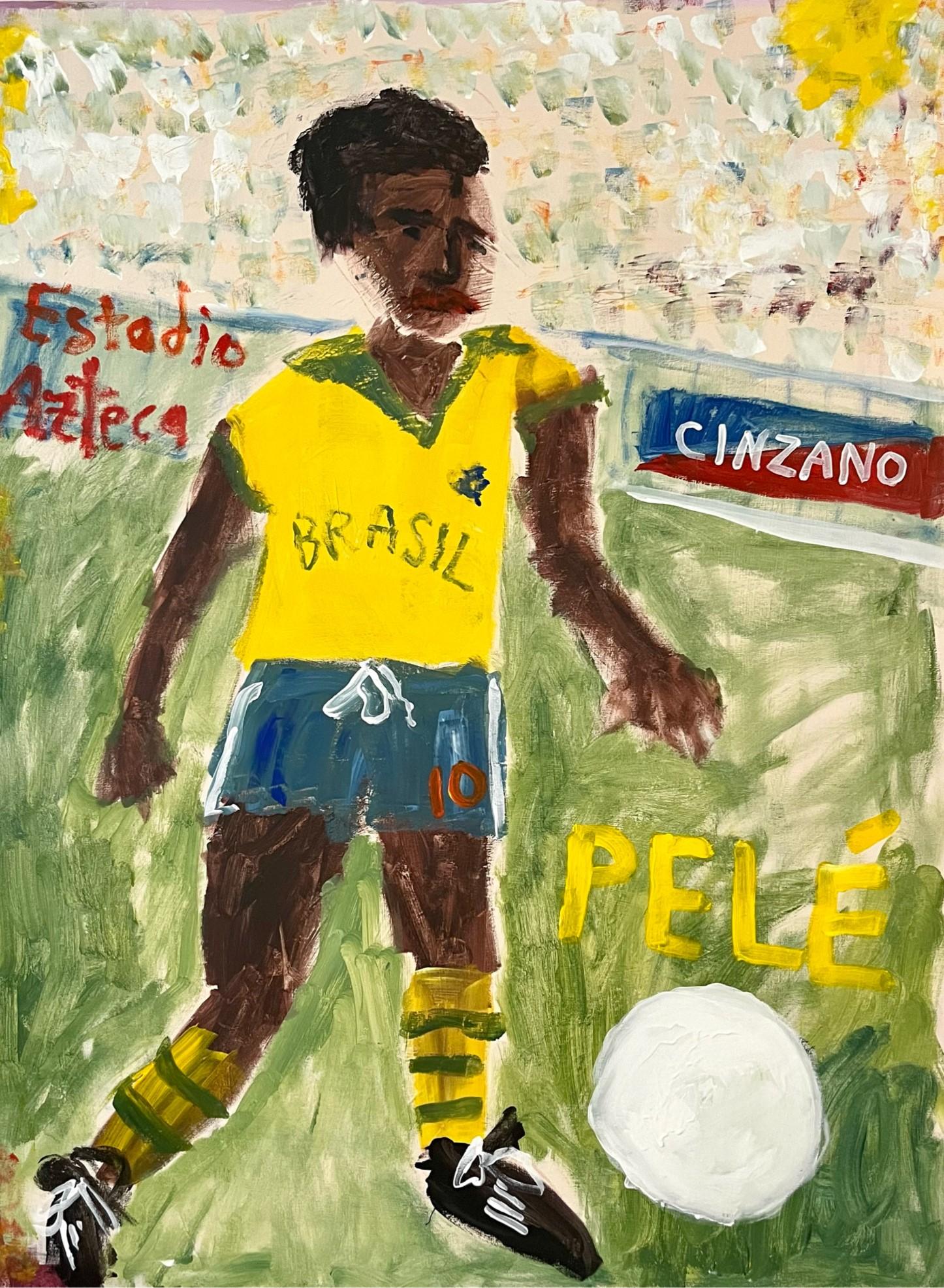 Tyler Casey Abstract Painting - "Pelé" Contemporary Abstract Pop Art Figure Painting of Brazilian Soccer Player 
