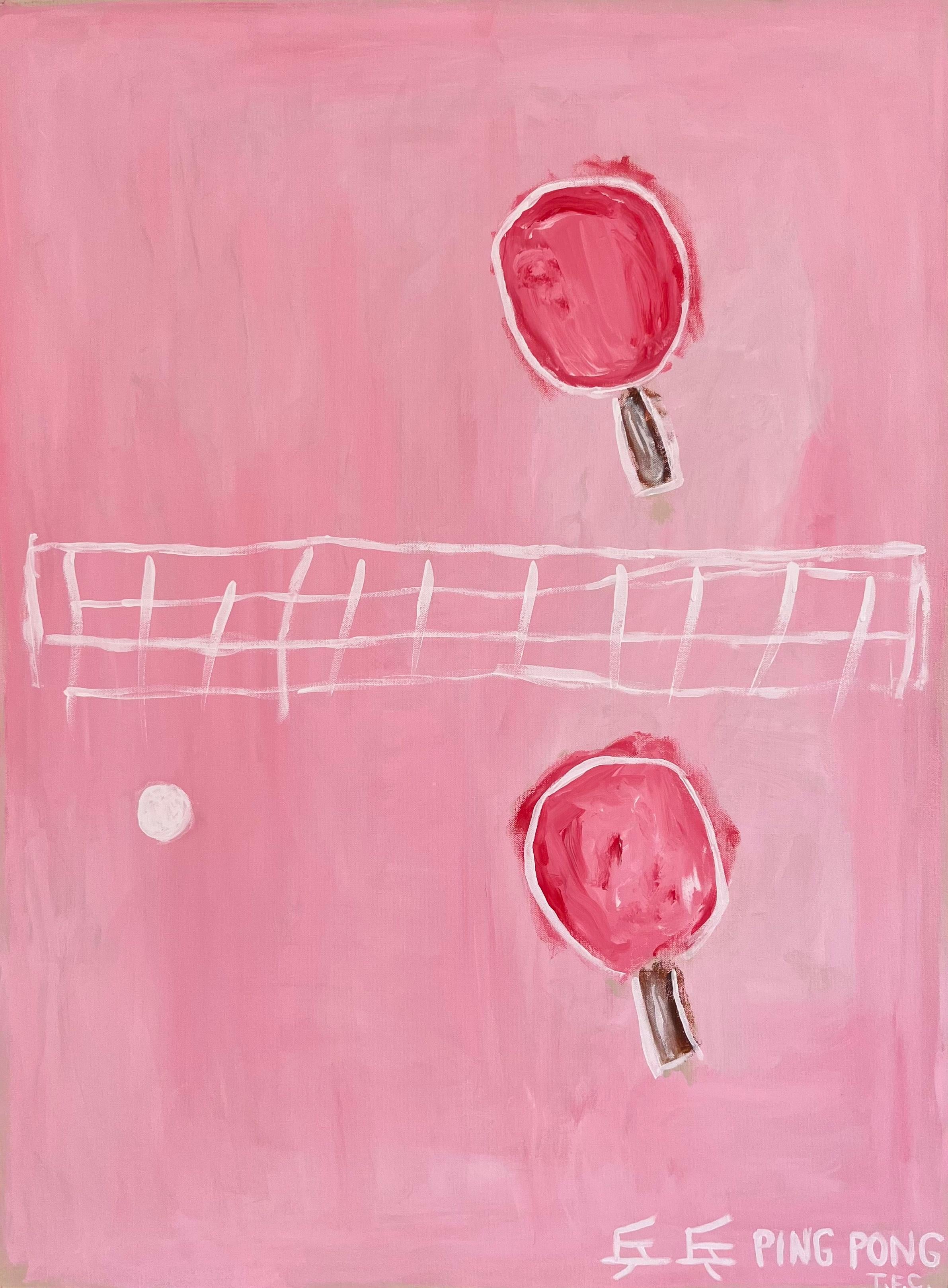 Interior Painting Tyler Casey - "Ping Pong (rose) Peinture abstraite contemporaine de Pop Art