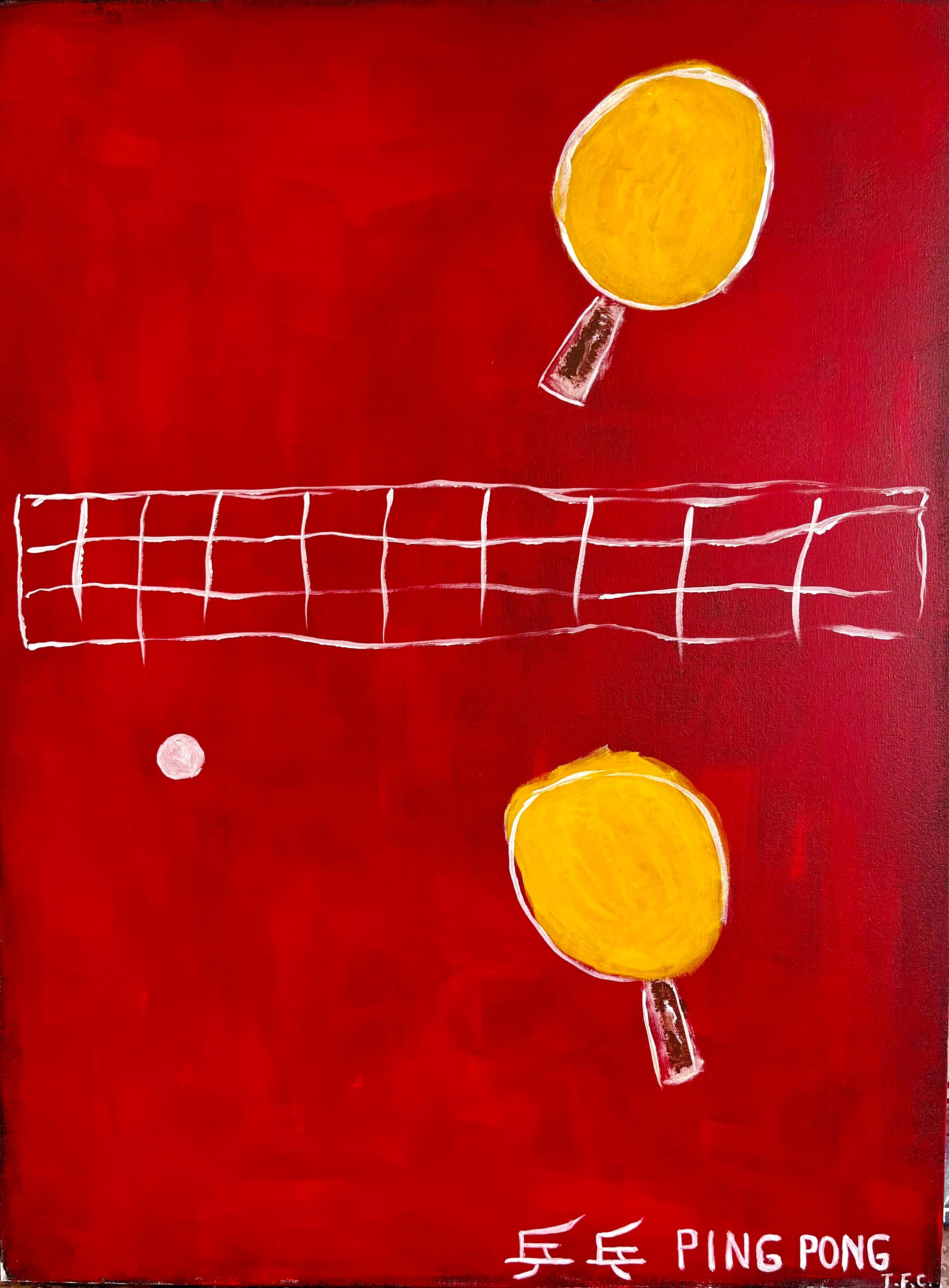 Tyler Casey Abstract Painting - "Ping Pong (Red)" Contemporary Abstract Pop Art Painting
