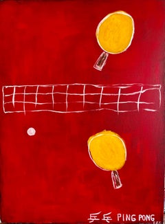 "Ping Pong (Rouge) Peinture abstraite contemporaine de Pop Art