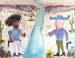 "Quieres Barbacoa?" Contemporary Gestural Abstract Painting of Cowboy & Vaquero