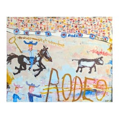 "Rodeo" Contemporary Gestural Abstract Painting of a Cow Roping Cowboy