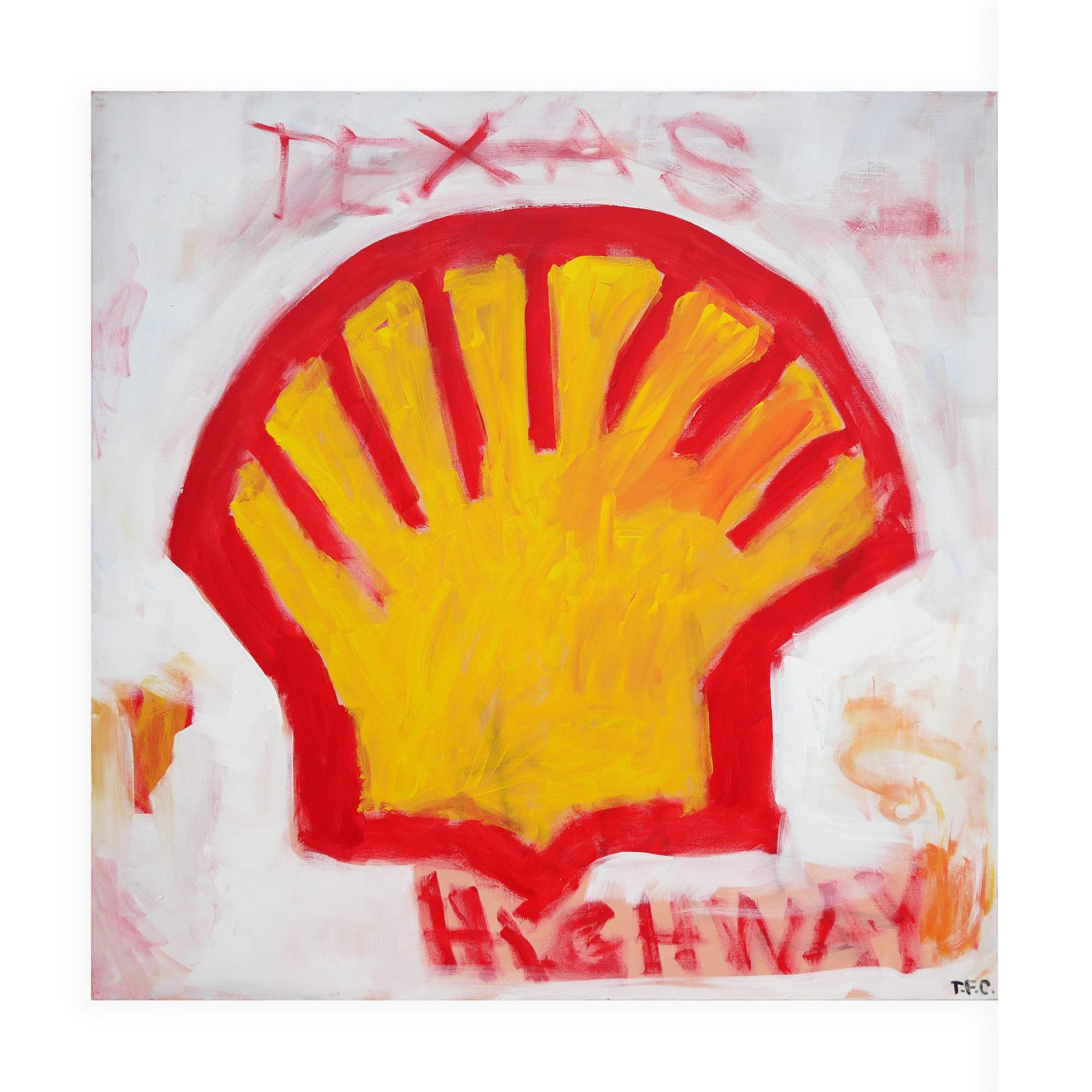 „Shell“ Zeitgenössisches abstraktes Pop-Art-Gemälde eines Logos der Oil and Gas Company – Painting von Tyler Casey