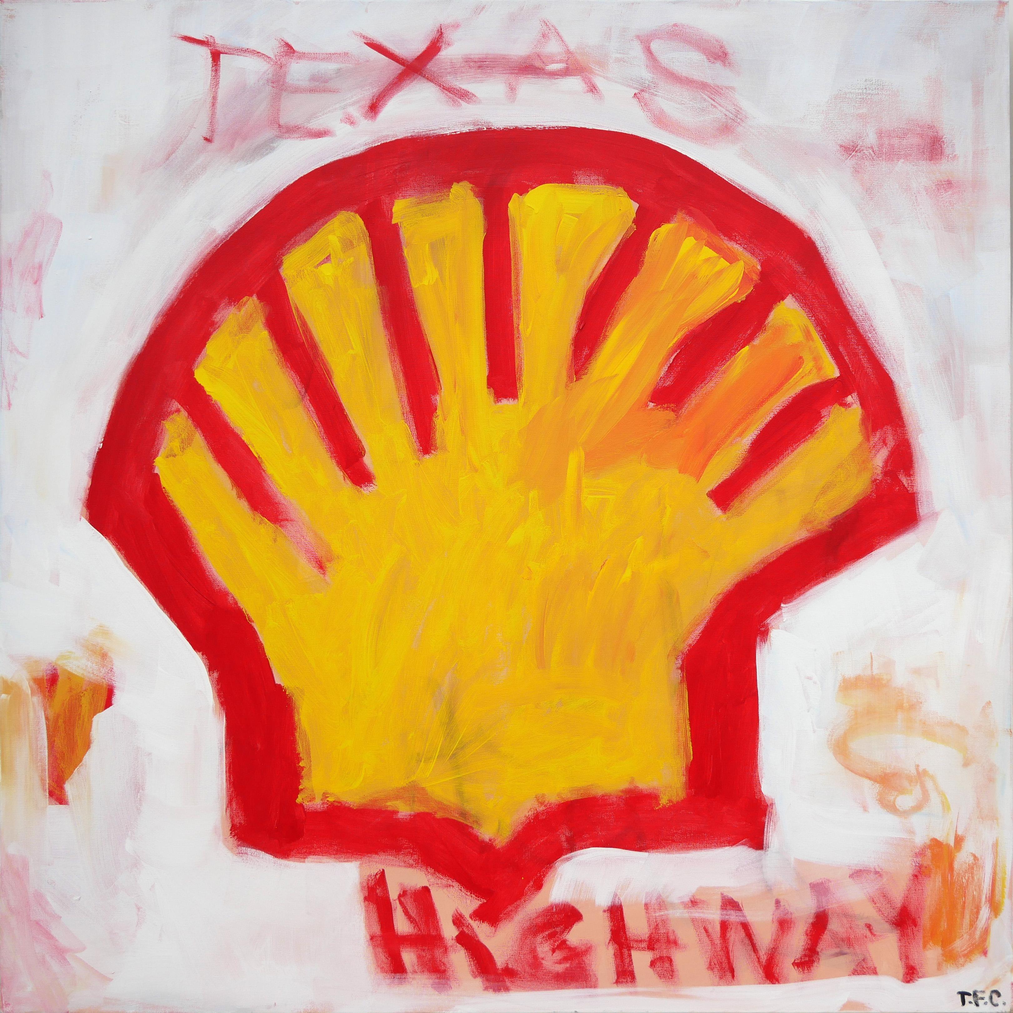 Tyler Casey Abstract Painting – „Shell“ Zeitgenössisches abstraktes Pop-Art-Gemälde eines Logos der Oil and Gas Company