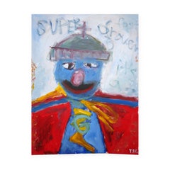 "Super Grover" Contemporary Abstract Pop Art Painting of Sesame Street Character