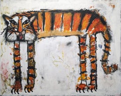 "Tiger" Contemporary Orange und Schwarz getönten abstrakten Pop Art Tier Malerei