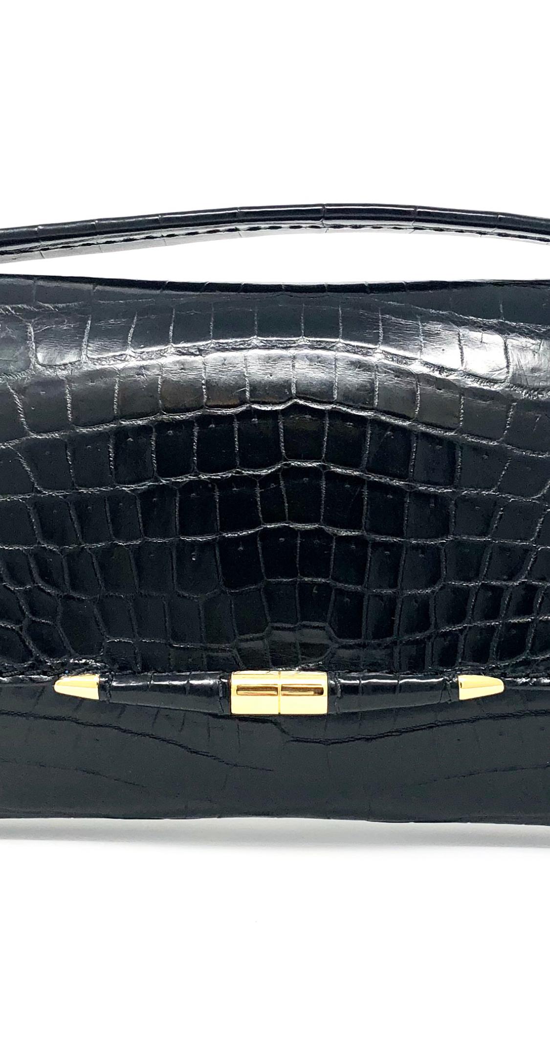 TYLER ELLIS Aimee Clutch Large Black Noir Crocodile Gold Hardware In New Condition In Los Angeles, CA