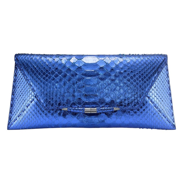 Chanel 2014 Electric Blue Patent Leather Quilted Runway Clutch