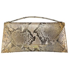 TYLER ELLIS Aimee Clutch Large Metallic Gold Natural Python Gold Hardware