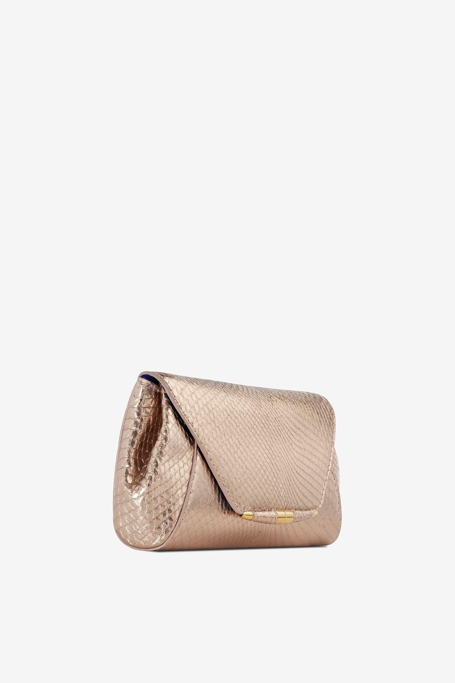 TYLER ELLIS Aimee Clutch Large Rose Gold Python Gold Hardware In New Condition In Los Angeles, CA