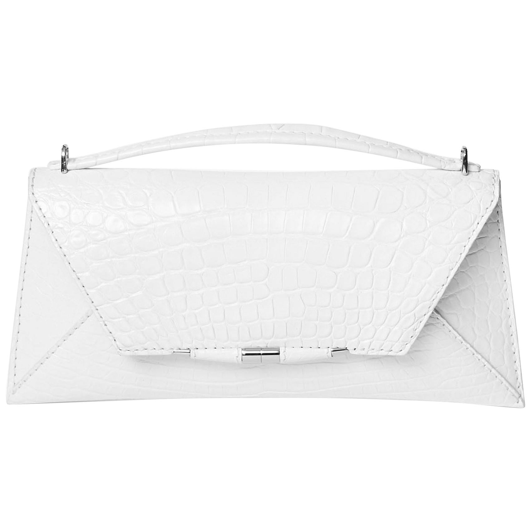 TYLER ELLIS Aimee Clutch Large Pure White Alligator Silver Hardware