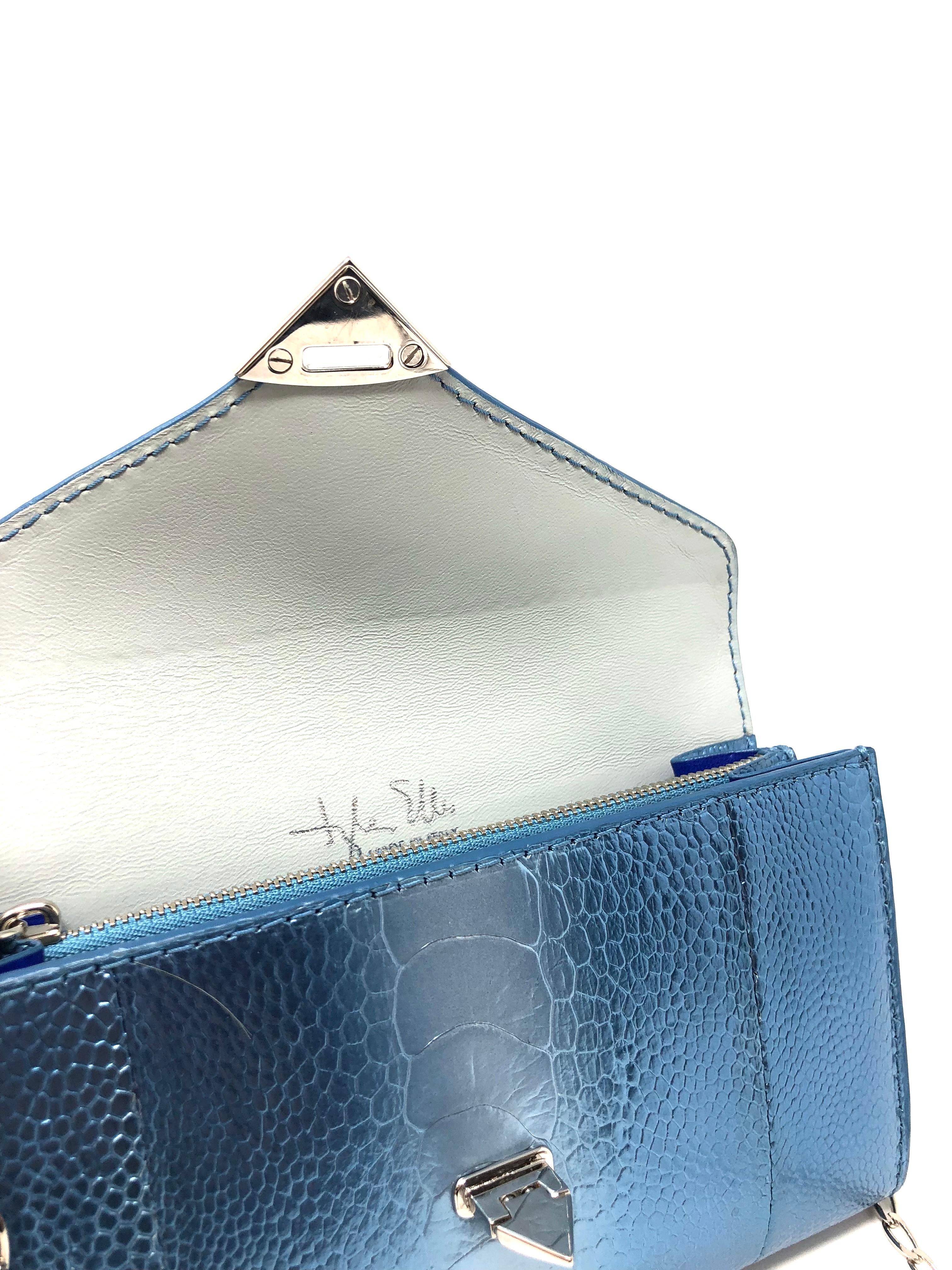 Women's TYLER ELLIS Alex Wallet Blue Ice Ostrich Leg Silver Hardware