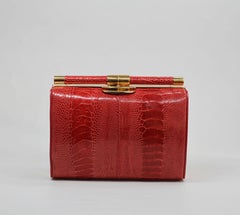 TYLER ELLIS Anjuli Clutch Medium Rotes Straußenbein mit Goldbeschlägen