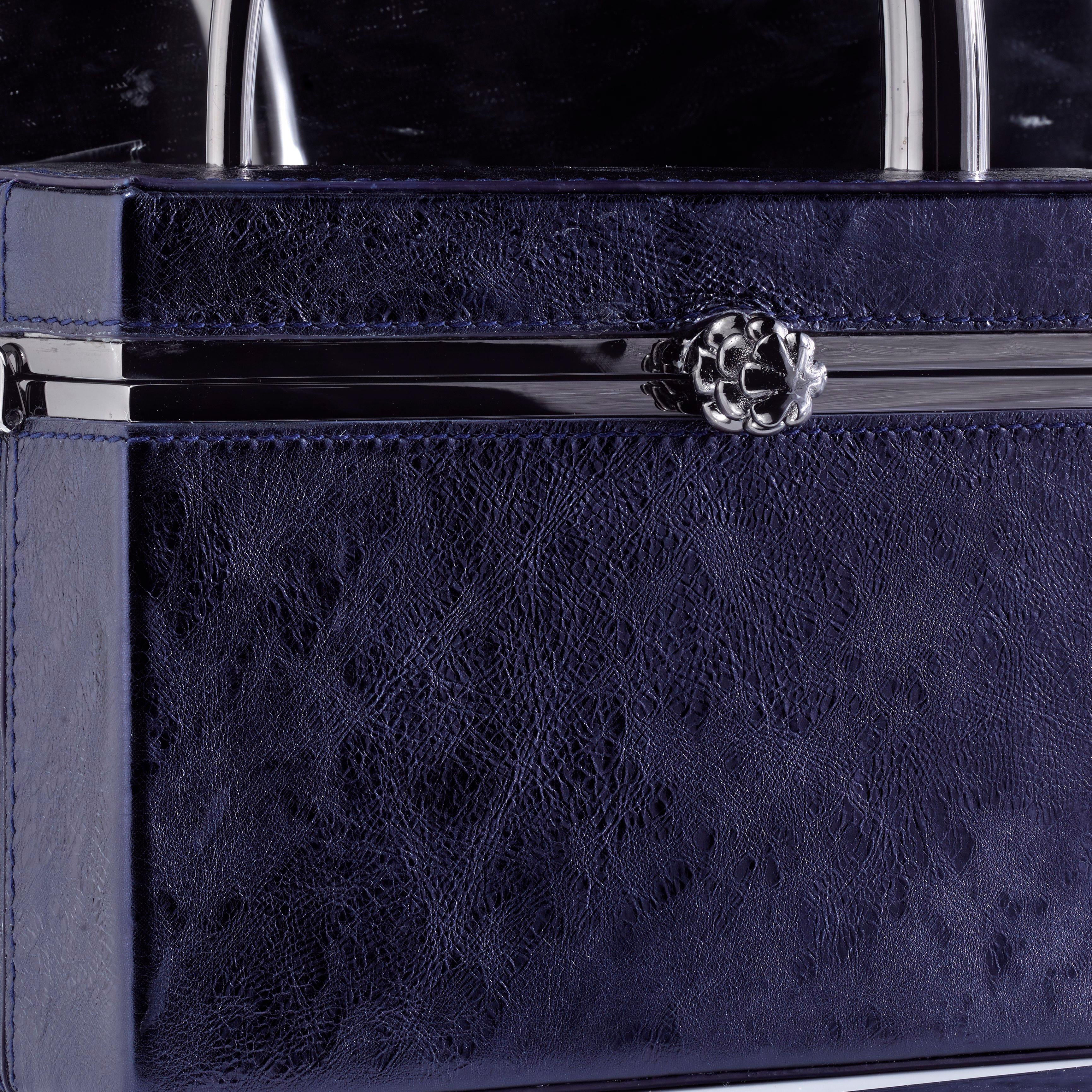 Women's TYLER ELLIS Ava Box in Sapphire Blue Antiqued Leather with Gunmetal Handle 
