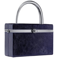 TYLER ELLIS Ava Box in Sapphire Blue Antiqued Leather with Gunmetal Handle 