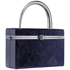 TYLER ELLIS Ava Box in Sapphire Blue Antiqued Leather with Gunmetal Handle