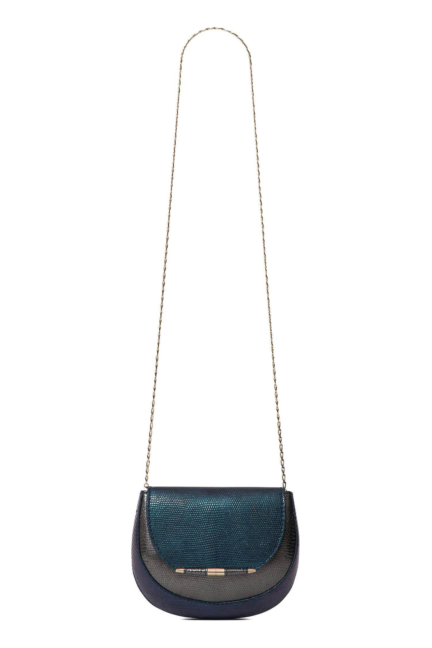 Black TYLER ELLIS Barbara Clutch Small Charcoal/Deep Blue Lizard Gold Hardware