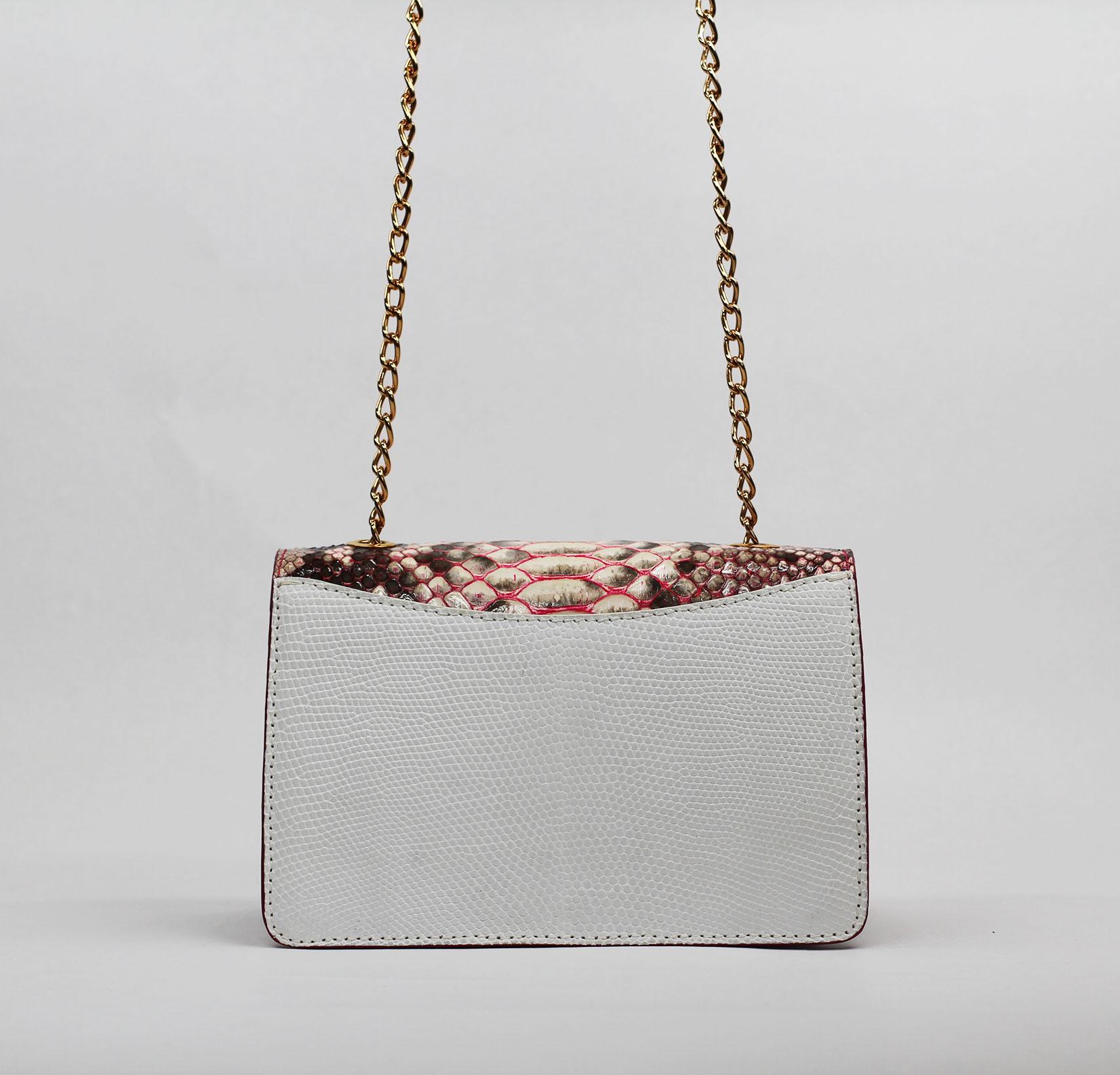 TYLER ELLIS Candy Medium Natural Pink Python + White Lizard Rose Gold Hardware In New Condition In Los Angeles, CA