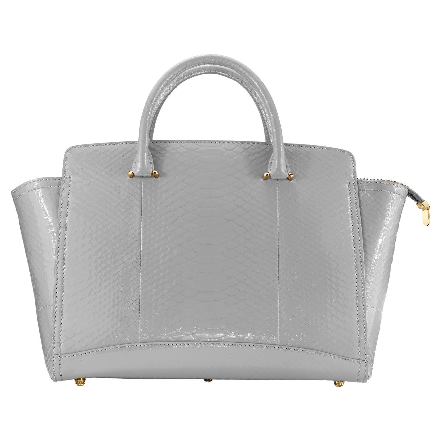 TYLER ELLIS Caroline Tote Medium in Dove Grey Glossy Python with Gold  Hardware For Sale at 1stDibs
