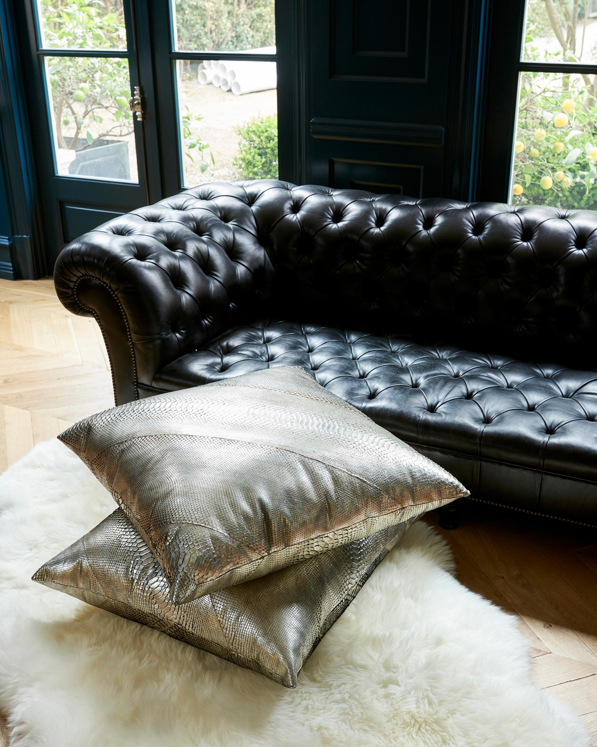 TYLER ELLIS Electric Pewter Metallic Python Oversized Pillow In New Condition In Los Angeles, CA
