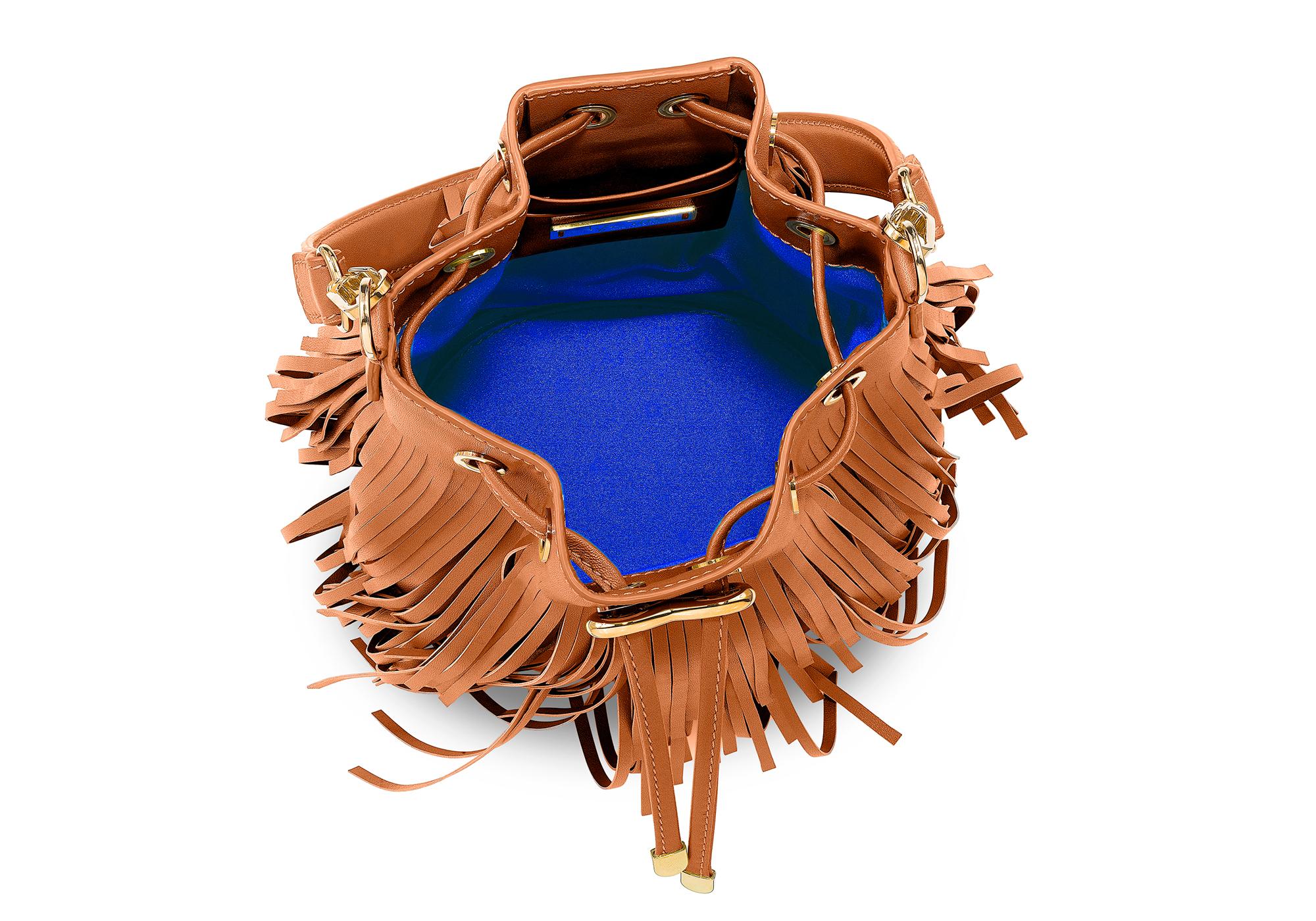 Black TYLER ELLIS Grace Bucket in Brown Leather Fringe with Gold Hardware