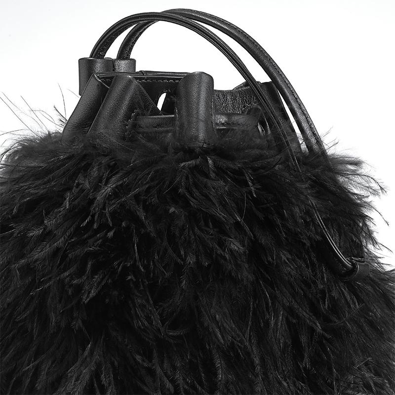 Women's TYLER ELLIS Grace Bucket Small in Black Ostrich Feathers with Black Leather For Sale