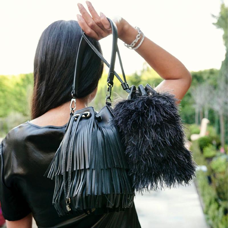 TYLER ELLIS Grace Bucket Small in Black Ostrich Feathers with Black Leather For Sale 2