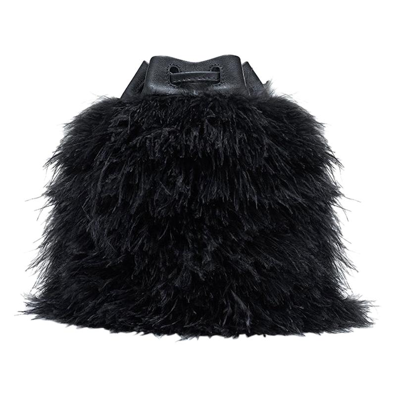 TYLER ELLIS Grace Bucket Small in Black Ostrich Feathers with Black Leather