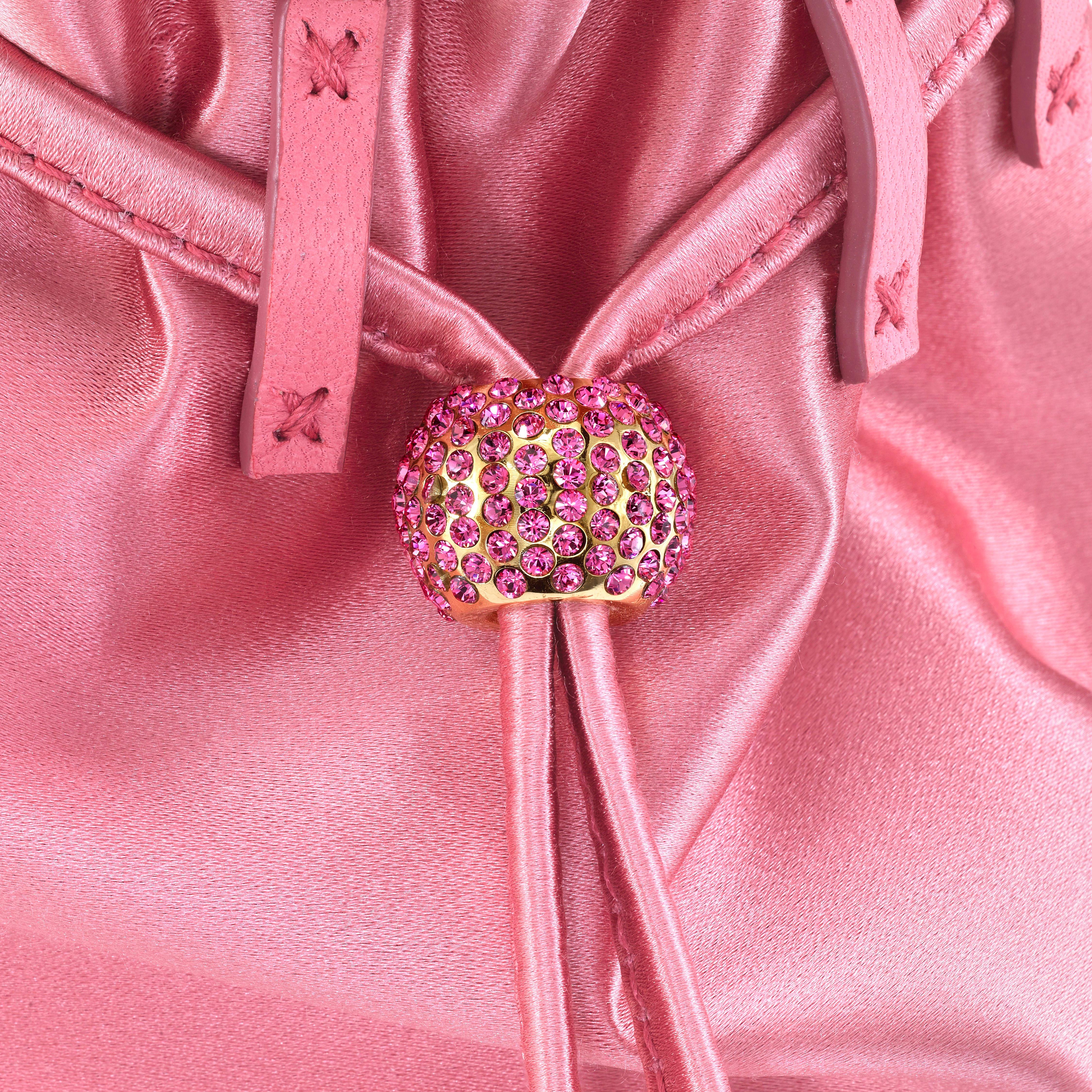 TYLER ELLIS Grace Pouch Mini Bright Pink Satin with Swarovski Crystal & Gold HW In New Condition In Los Angeles, CA