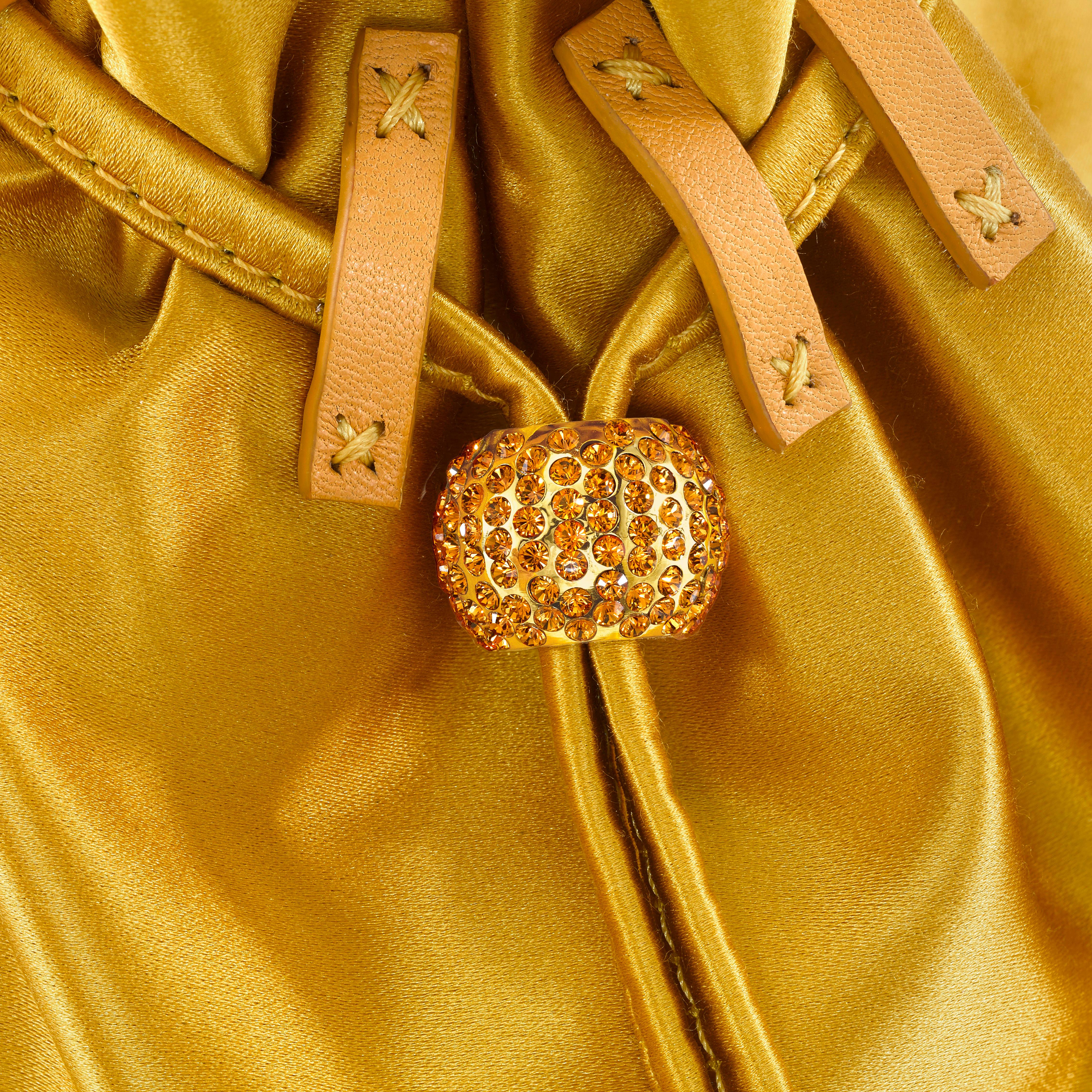 Women's TYLER ELLIS Grace Pouch Mini Golden Yellow Satin with Swarovski Crystal &Gold HW