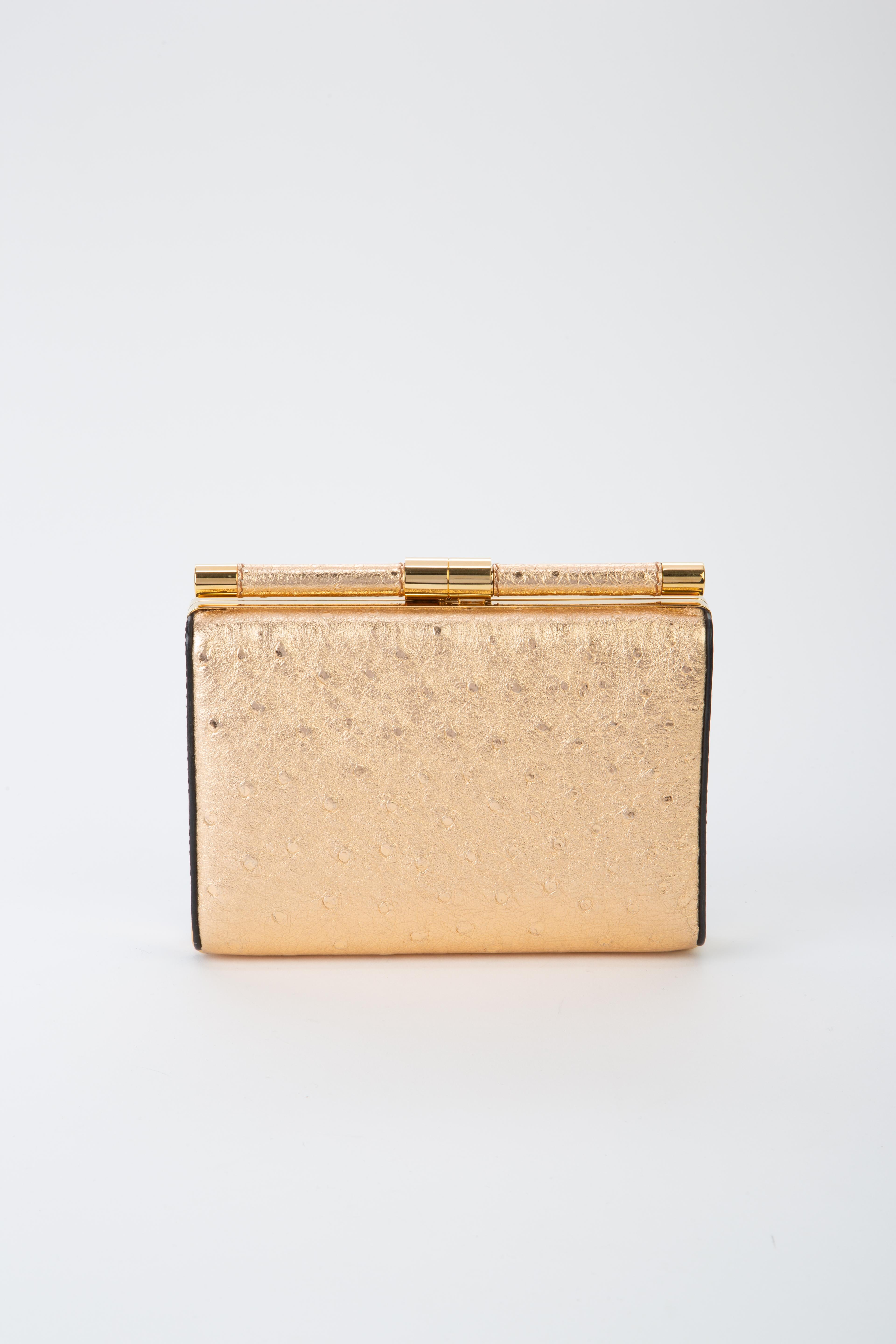 TYLER ELLIS Jamie Clutch Small Black Patent Python + Gold Ostrich Gold Hardware In New Condition In Los Angeles, CA