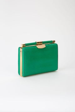 TYLER ELLIS Jamie Clutch Small Emerald Green Lizard Gold Hardware