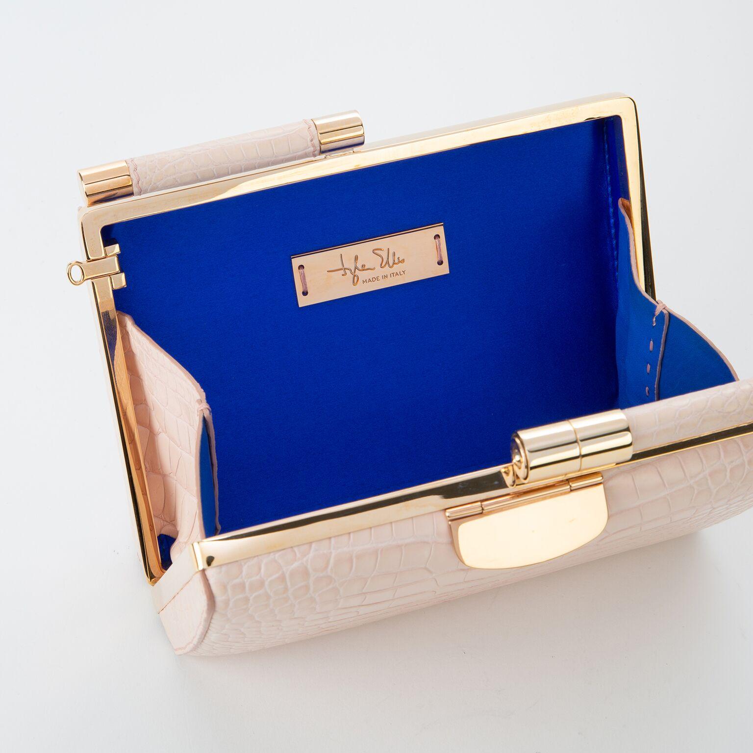 TYLER ELLIS Jamie Clutch Small Light Pink Alligator Rose Gold Hardware In New Condition In Los Angeles, CA