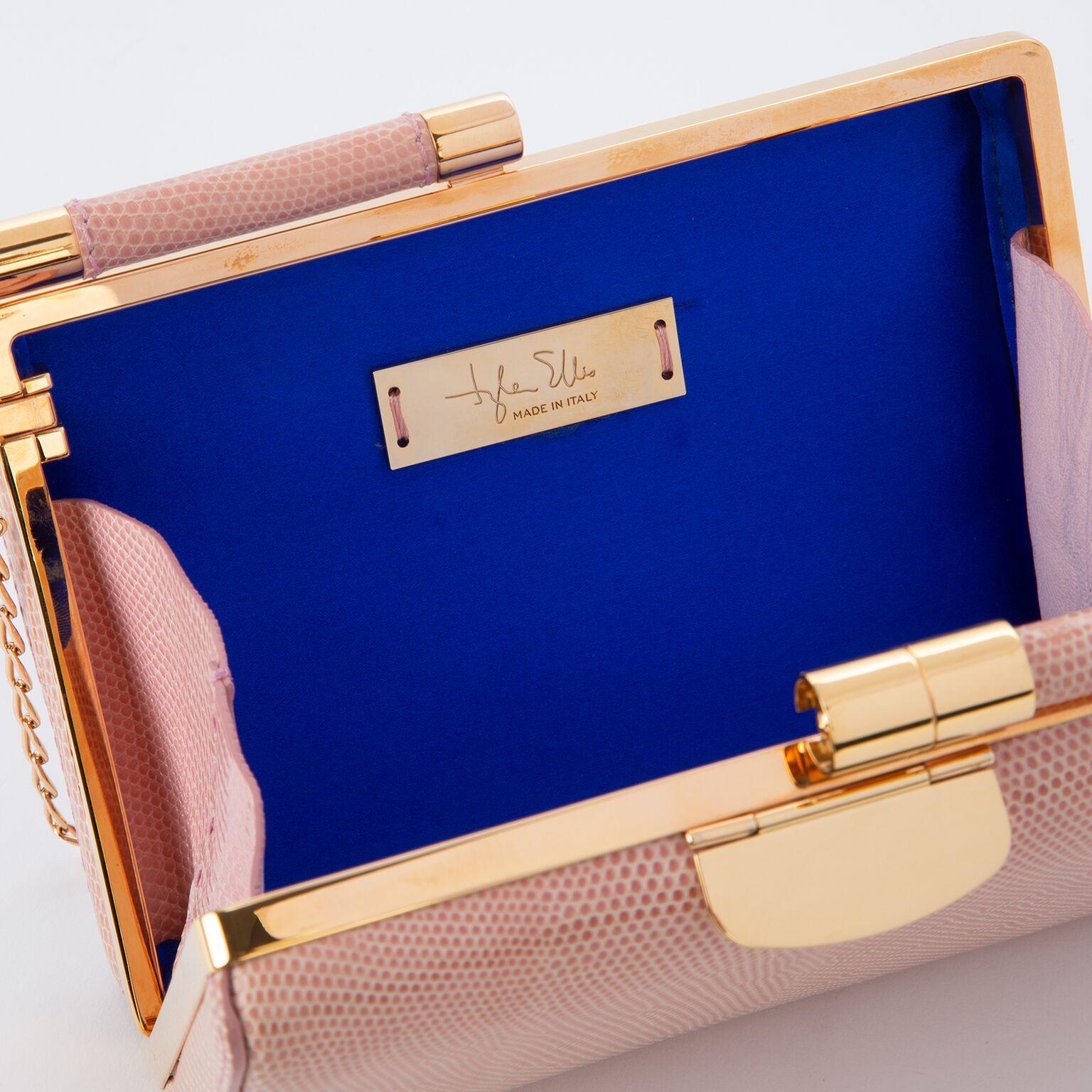 TYLER ELLIS Jamie Clutch Small Light Pink Lizard Gold Hardware In New Condition In Los Angeles, CA