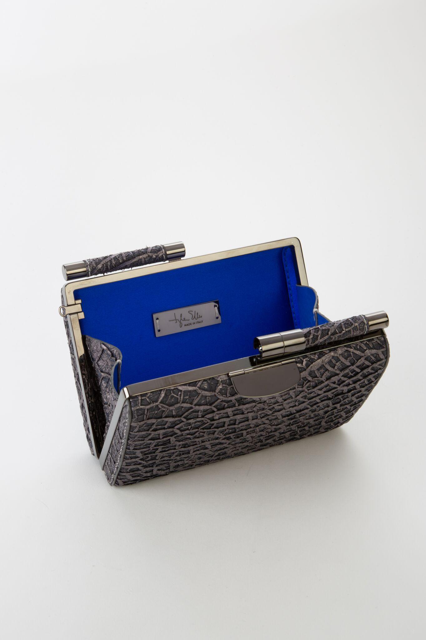 TYLER ELLIS Jamie Clutch Small Navy + Silver Honeycomb Leather Gunmetal Hardware In New Condition In Los Angeles, CA