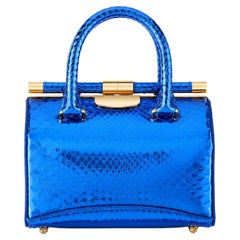 TYLER ELLIS Jamie Doctor Small in Bright Blue Python with Gold Hardware