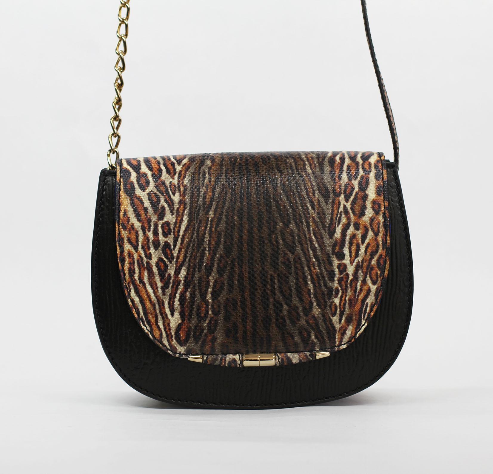 TYLER ELLIS Jane Saddle Small Leopard Karung+Black Plonge Leather Gold Hardware In New Condition In Los Angeles, CA