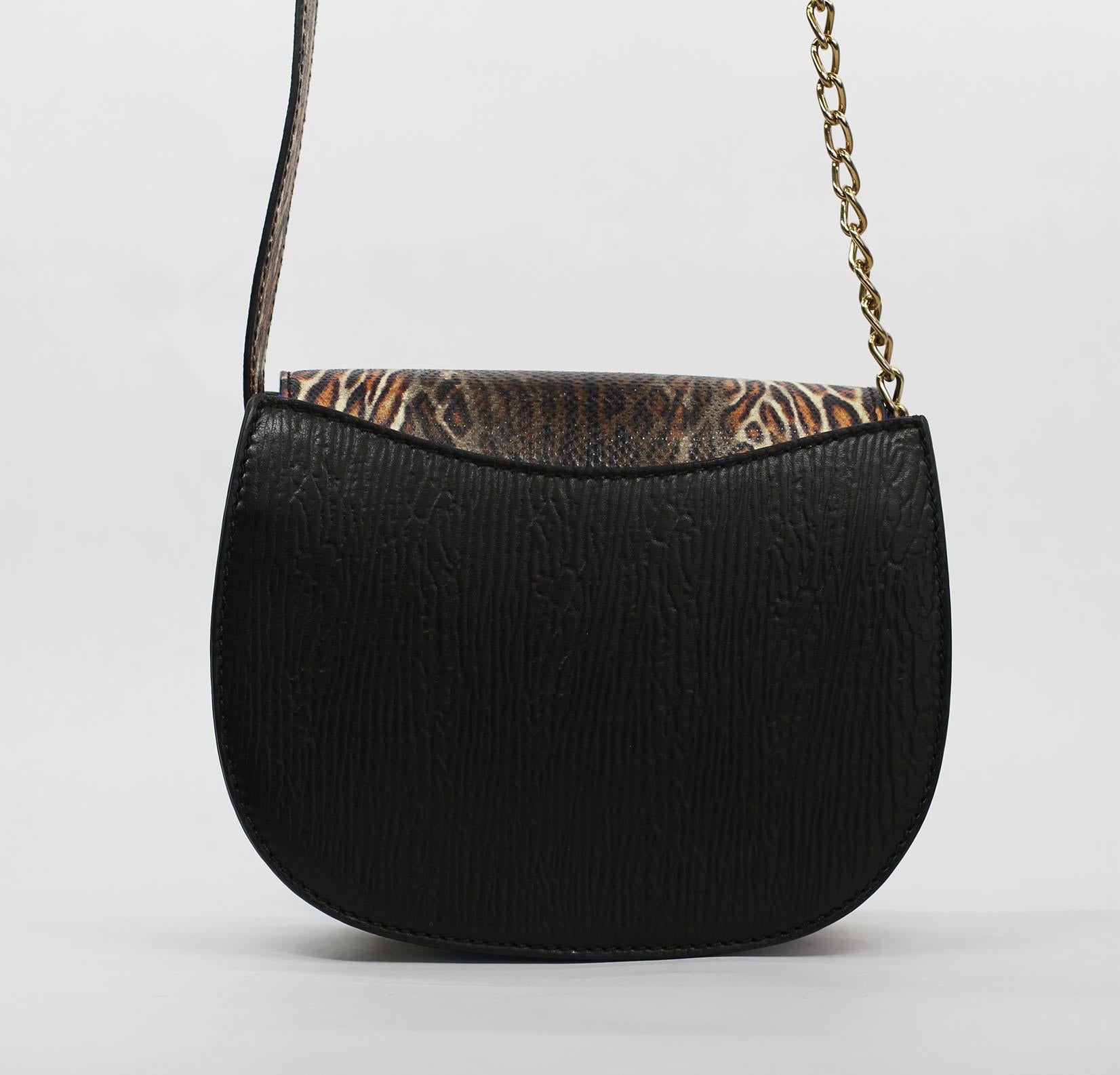 Women's TYLER ELLIS Jane Saddle Small Leopard Karung+Black Plonge Leather Gold Hardware