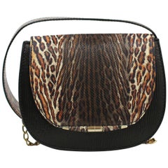 TYLER ELLIS Jane Saddle Small Leopard Karung+Black Plonge Leather Gold Hardware