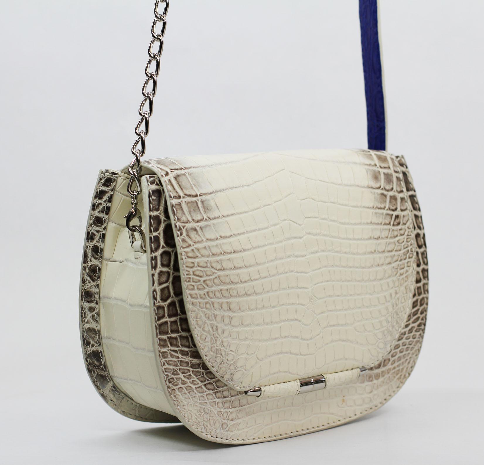 TYLER ELLIS Jane Saddle Small Natural White Himalayan Crocodile Silver Hardware In New Condition In Los Angeles, CA
