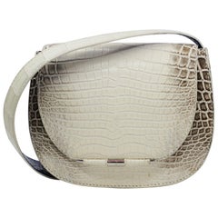 TYLER ELLIS Jane Saddle Small Natural White Himalayan Crocodile Silver Hardware