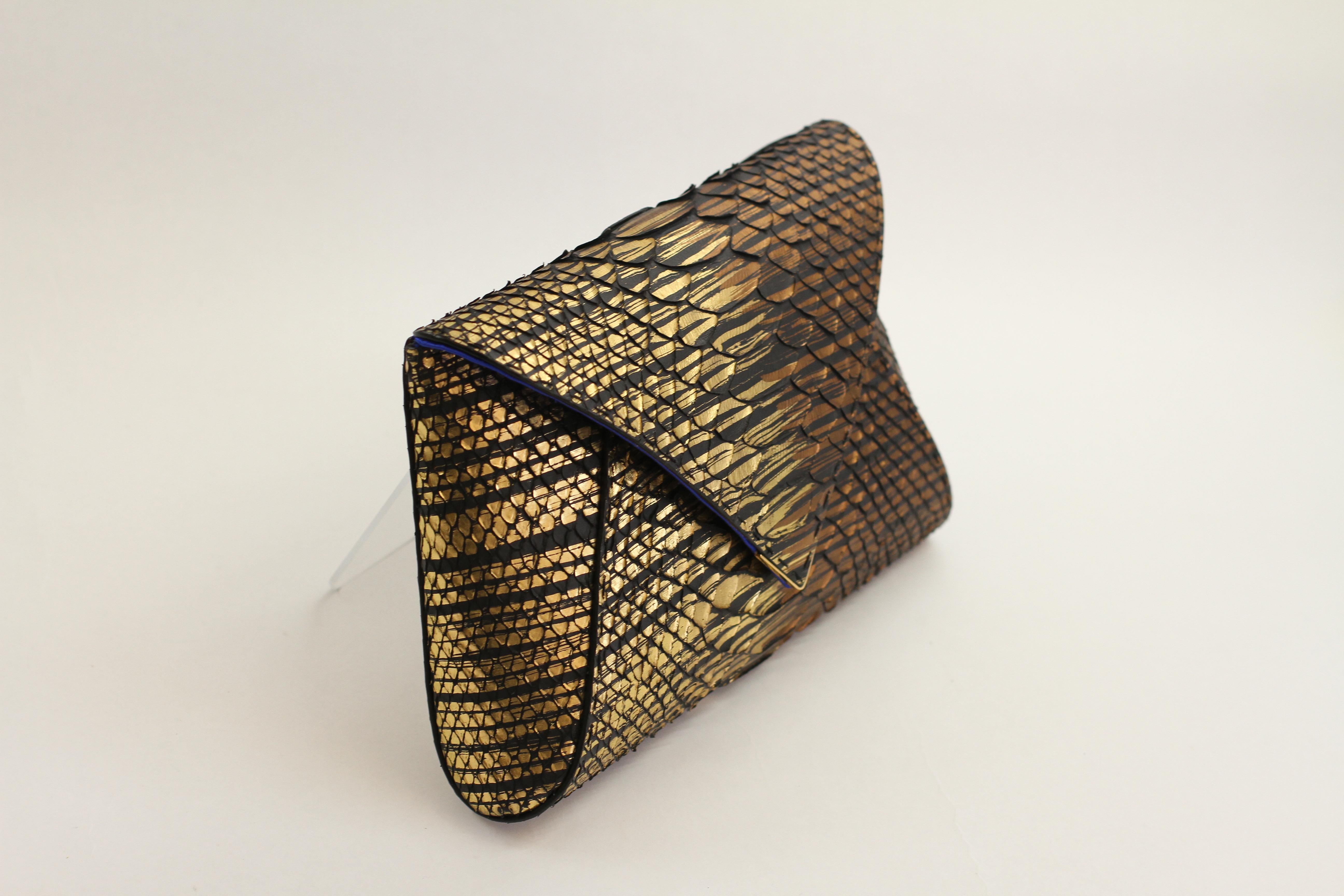 Black TYLER ELLIS Lee Pouchet Large Bronze Brushed Python Gold Hardware