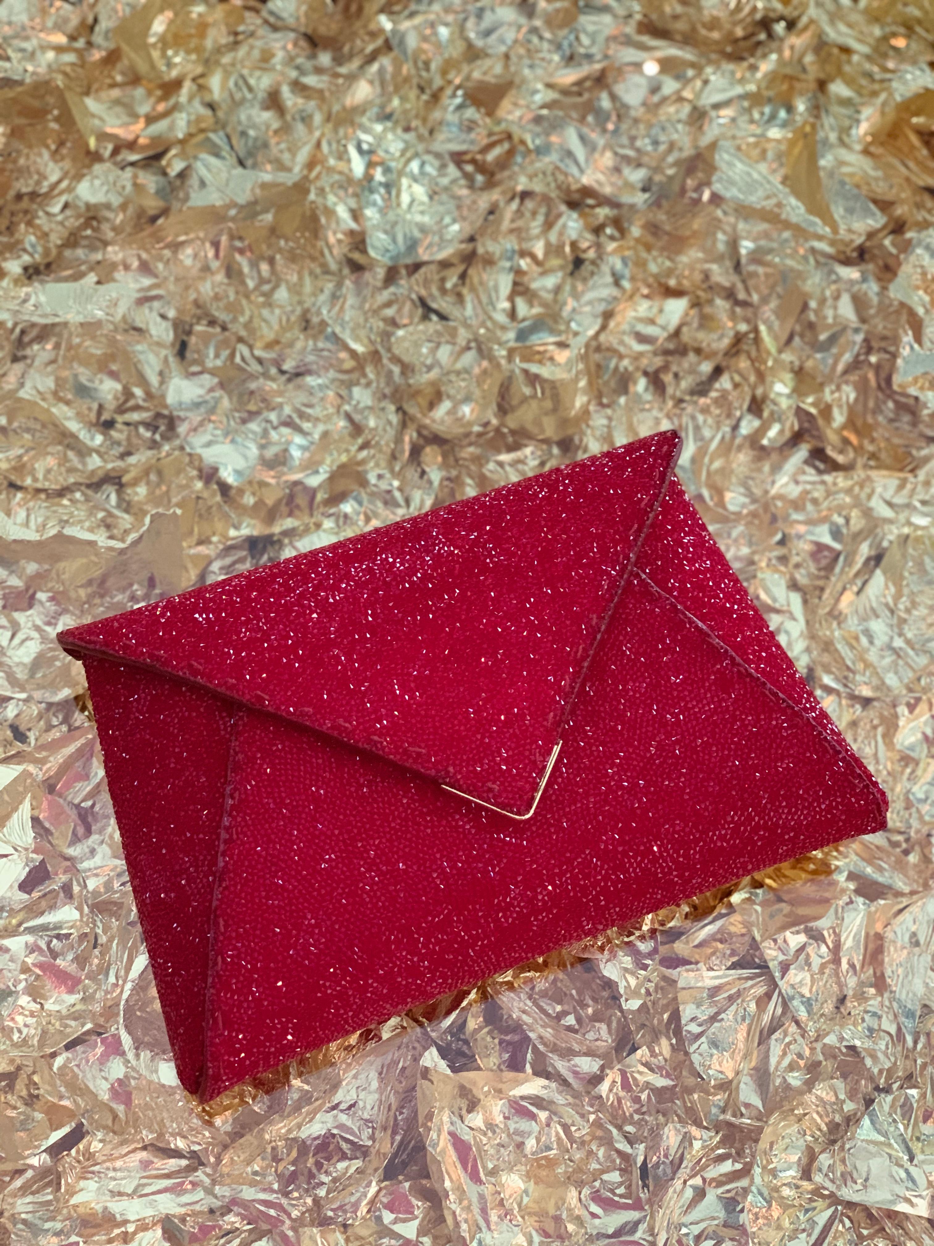 TYLER ELLIS Lee Pouchet Small Clutch Scarlet Red Swarovski Crystal Gold Hardware In New Condition In Los Angeles, CA