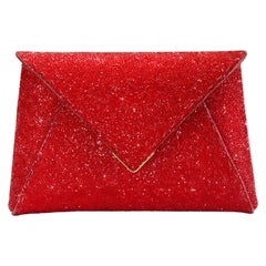 TYLER ELLIS Lee Pouchet Small Clutch Scarlet Red Swarovski Crystal Gold Hardware