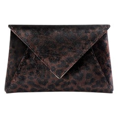 TYLER ELLIS Lee Pouchet Small Leopard Animal Print Crushed Velvet Gold Hardware